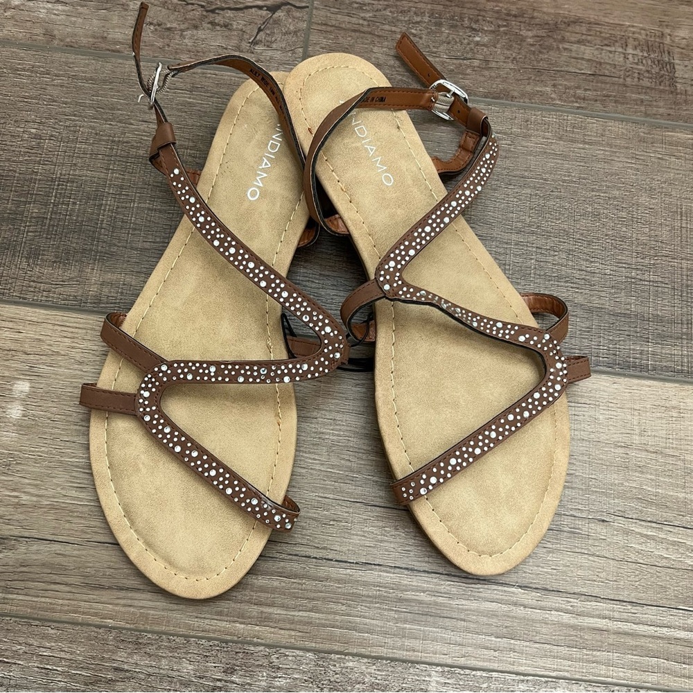Andiamo Brown Flat Sparkle Sandals